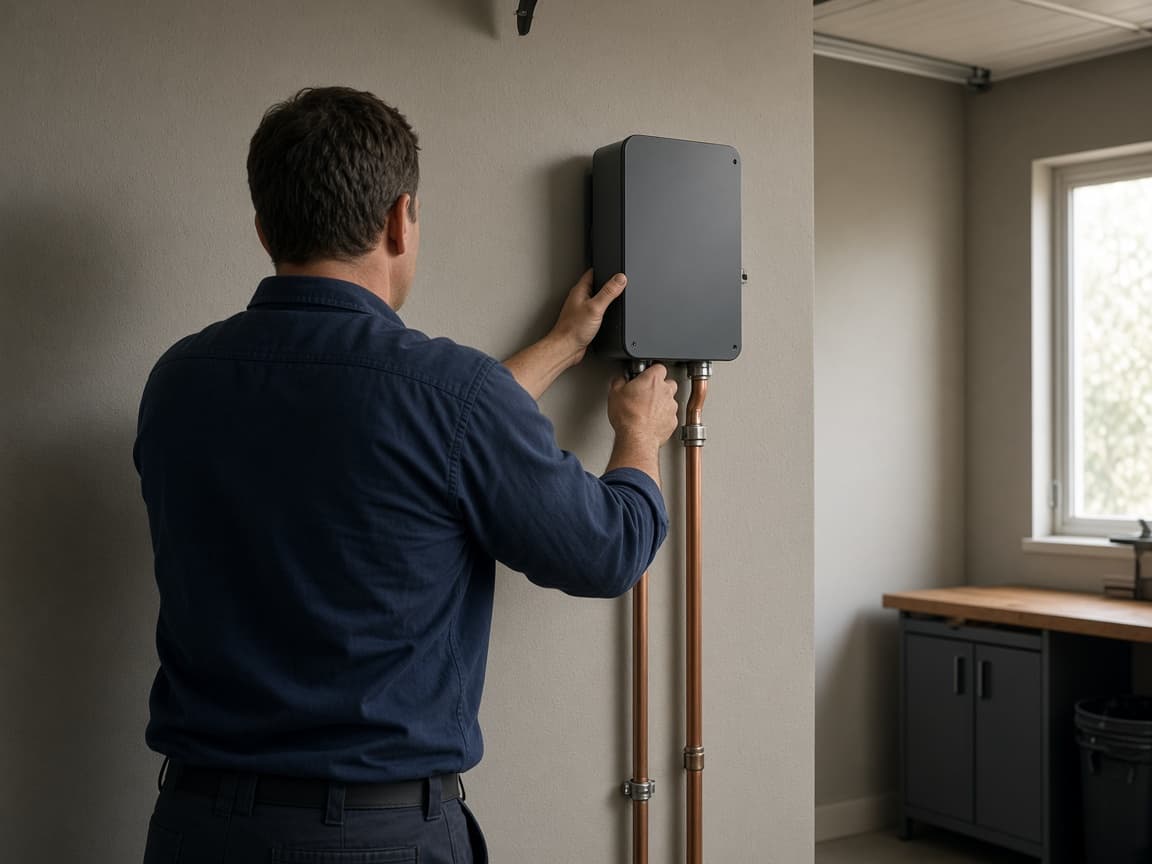 Electrician installing a Level 2 EV charger in a garage